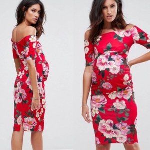 ASOS Maternity Off the Shoulder Red Floral Dress K